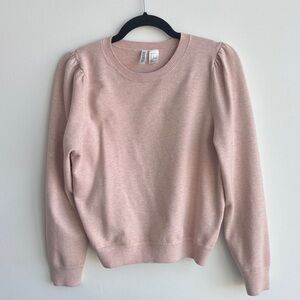 H&M Blush Pink Crewneck Sweater with Puff Shoulders